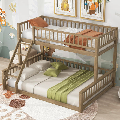 DNYN Twin XL Over Queen Bunk Bed for Kids Bedroom,Solid Wood Convertible Bedframe w/Ladder & Safety Guardrails,Can be Separated & Easy Assembly & Super Save Space & No Box Spring Needed, Natural DNYN