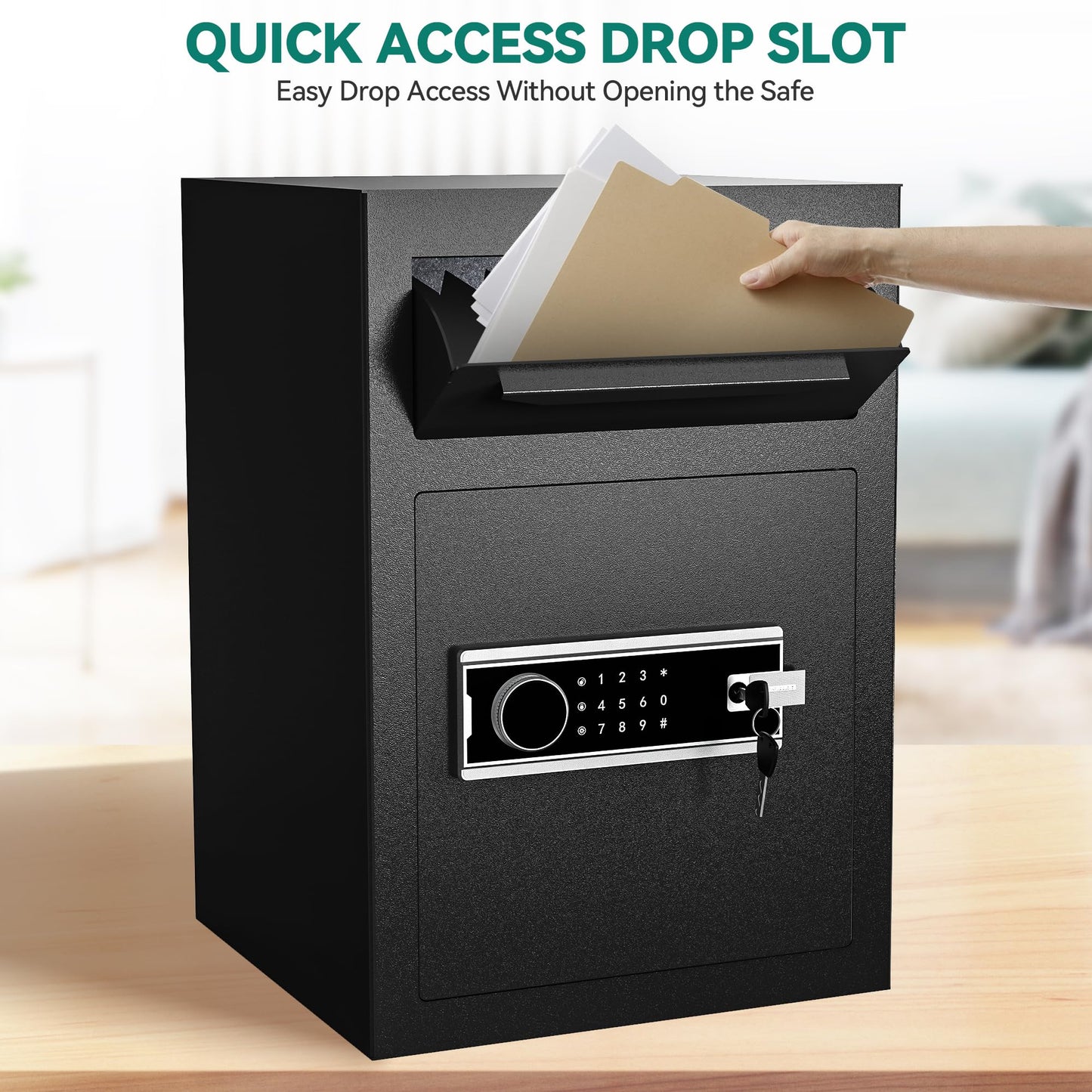 YITAHOME Safe with Drop Slot, 2.5 Cubic Feet Depository Drop Safes with Electronic Code Lock, Drop Safe for Business with Fireproof Document Bag, Deposit Cash Drop Box for Home Office Hotel