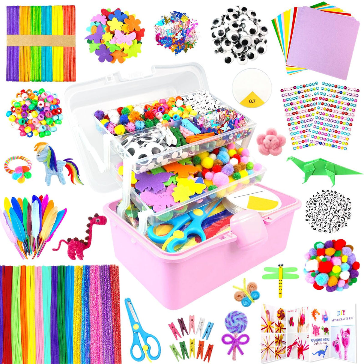 ZEIZHUBN Arts and Crafts Supplies for Kids Crafts Kit with Pipe Cleaners DIY Crafts for Kids Art School Supplies Materials All in Crafting Box Craft Supply Set Gifts for Kid Girls Boys Age 4-8, 8-12 ZEIZHUBN