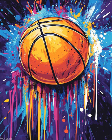 Ball Game Sports Paint by Number Kits 16x20 inch Canvas Graffiti Basketball DIY Painting for Adults Beginners Graffiti Paint Background Paint by Numbers with Brushes Acrylic Pigment (Withouut Frame) WUIVCTR