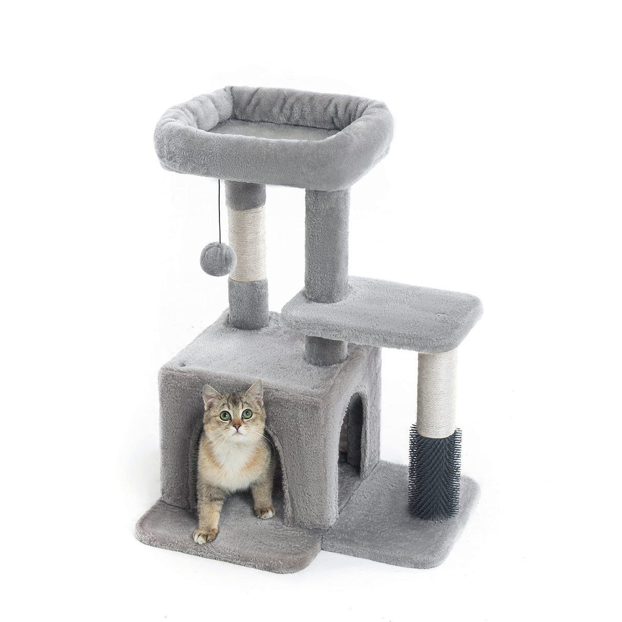 Pesofer Cat Tree, Small Cat Condo with Sisal Scratching Post and Massage Post Light Gray Pesofer