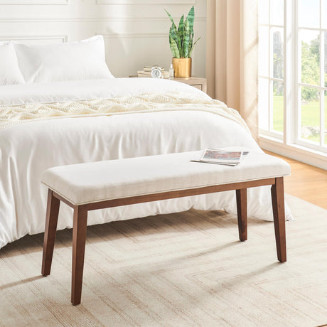 kinmars Upholstered Bench for Bedroom End of Bed,42.5-inch Entryway Bench for Living Room,Dining Bench with Padded Seat and Solid Wood Leg for Kitchen Bedroom,Indoor and Hallway (Bench, Beige) kinmars