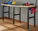 Albott 84x24” Adjustable Workbench 28.7-38.6" Height, Rubber Wood Top Heavy Duty Workbench with Power Outlets & Hooks, 5000 LB Capacity Workbench for Garage, Workshop, Home & Office Albott