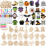 Mootycapa 24 Pcs Halloween DIY Wooden Magnets to Paint, Cute Glow in The Dark Wood Painting Crafts, Fridge Magnets Craft Kits for Boys Girls Gifts School Home Party(Pumpkin Skull) Mootycapa