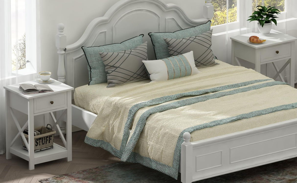 Treocho White Nightstand Set of 2, Modern X-Design Night Stand,Bedside End Table with Open Storage for Small Place,Bedroom Treocho