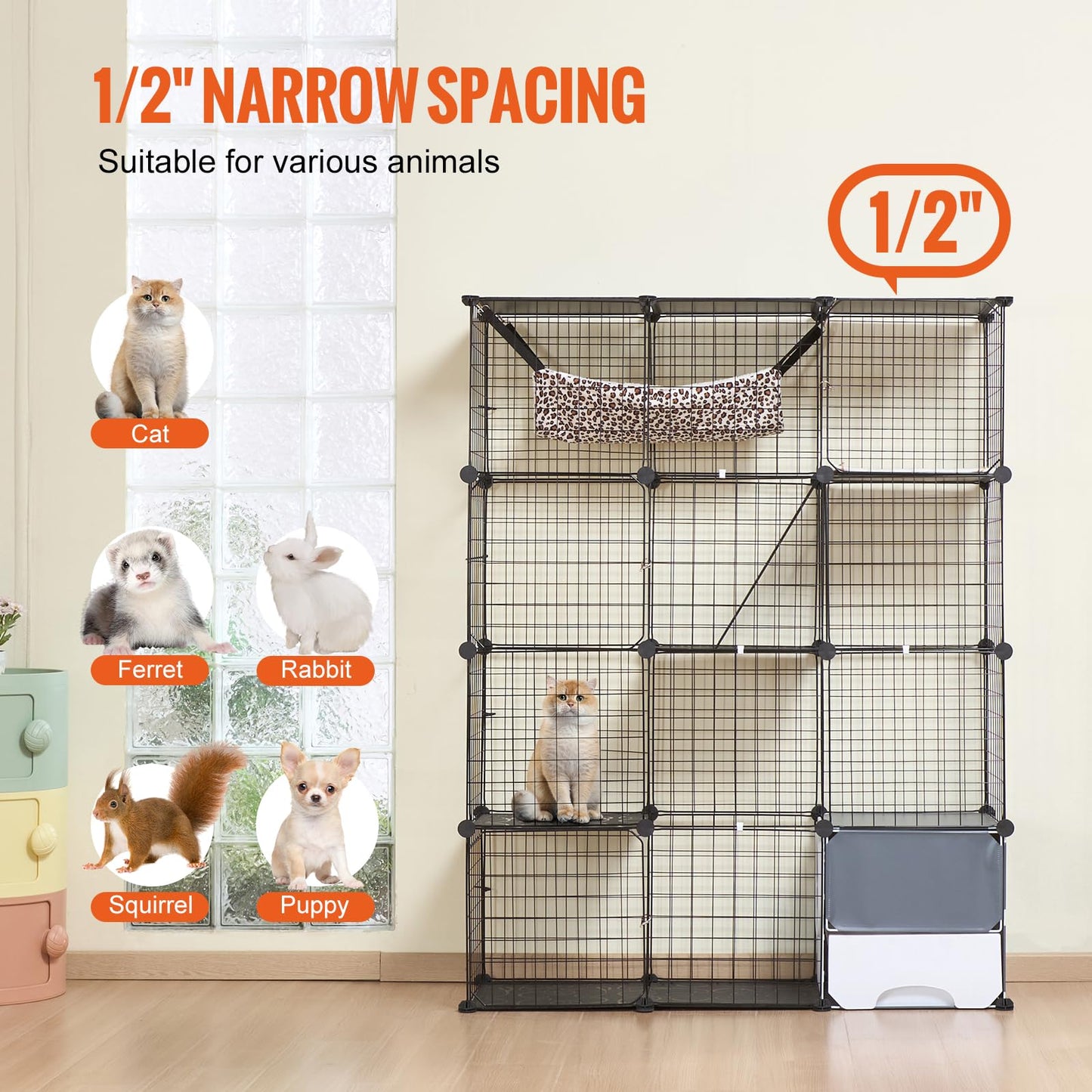 VEVOR Large 4-Tier Cat Cage, 41 x 14 x 55, Detachable Metal Wire Cat Enclosure, with Litter Box Hammock Ramp ladders, Indoor & Outdoor Crate Exercise Place Ideal for Kitty, Small Animals, Black