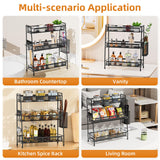 VITVITI 3-Tier Bathroom Organizer Countertop, Metal Wire Mesh Bathroom Counter Organizer Storage with Basket Hooks, Vanity Tray Shelf, Kitchen Spice Rack (Black) VITVITI