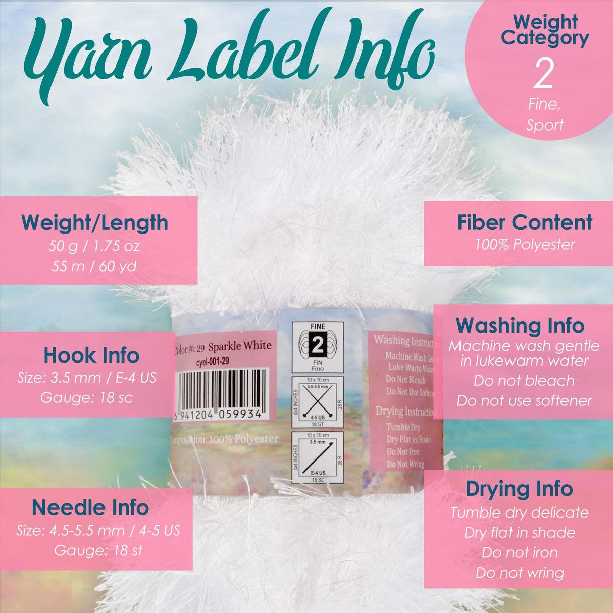 JubileeYarn Feather Whimsy Eyelash Yarn - 50g/Skein Fine Polyester Fur - Variety Pack - 12 Skeins BambooMN