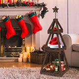 Cotata 41.3 inch 3-Tier Christmas Bookcase,Ladder Corner Solid Wood Tree Bookshelf for liveroom，Walnut Cotata