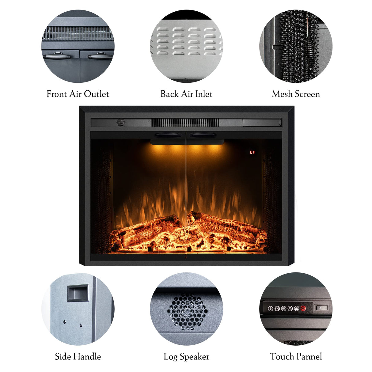 Benrocks 36” Electric Fireplace Inserts with Glass Door and Mesh Screen, Multicolor Flames & Fire Crackling Sounds, Timer, Overheating Protection Fireplace Heater, 750/1500W Benrocks