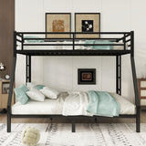 HZXINKEDZSW Metal Queen Over King Bunk Bed with 2 Side Ladder and Guardrails, Heavy Duty Metal Bunk Bed Frame with Underbed Storage Space for Teens Adults, No Box Spring Needed (Black, Queen/King) HZXINKEDZSW