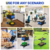 Multifunctional Folding Cart with Wheels,Two Layers Collapsible Utility Cart for Groceries,Office,Warehouse,Supermarket, Double Layer Foldable Shopping Cart(Blue),Collapsible Handcart Heavy Duty FAHKNS