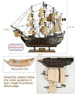 SAILINGSTORY Wooden Pirate Ship Model Black Pearl Sailing Ship Sailboat Decor 20.5" Beige Sails HOME DECOR SAILINGSTORY