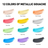 HIMI Metallic Jelly Gouache Paint Set, 12 Colors 12g, Jelly Cup Design, Travel carry, Gouache Paint Non Toxic for Canvas and Paper, Art Supplies for Professionals and Beginner HIMI