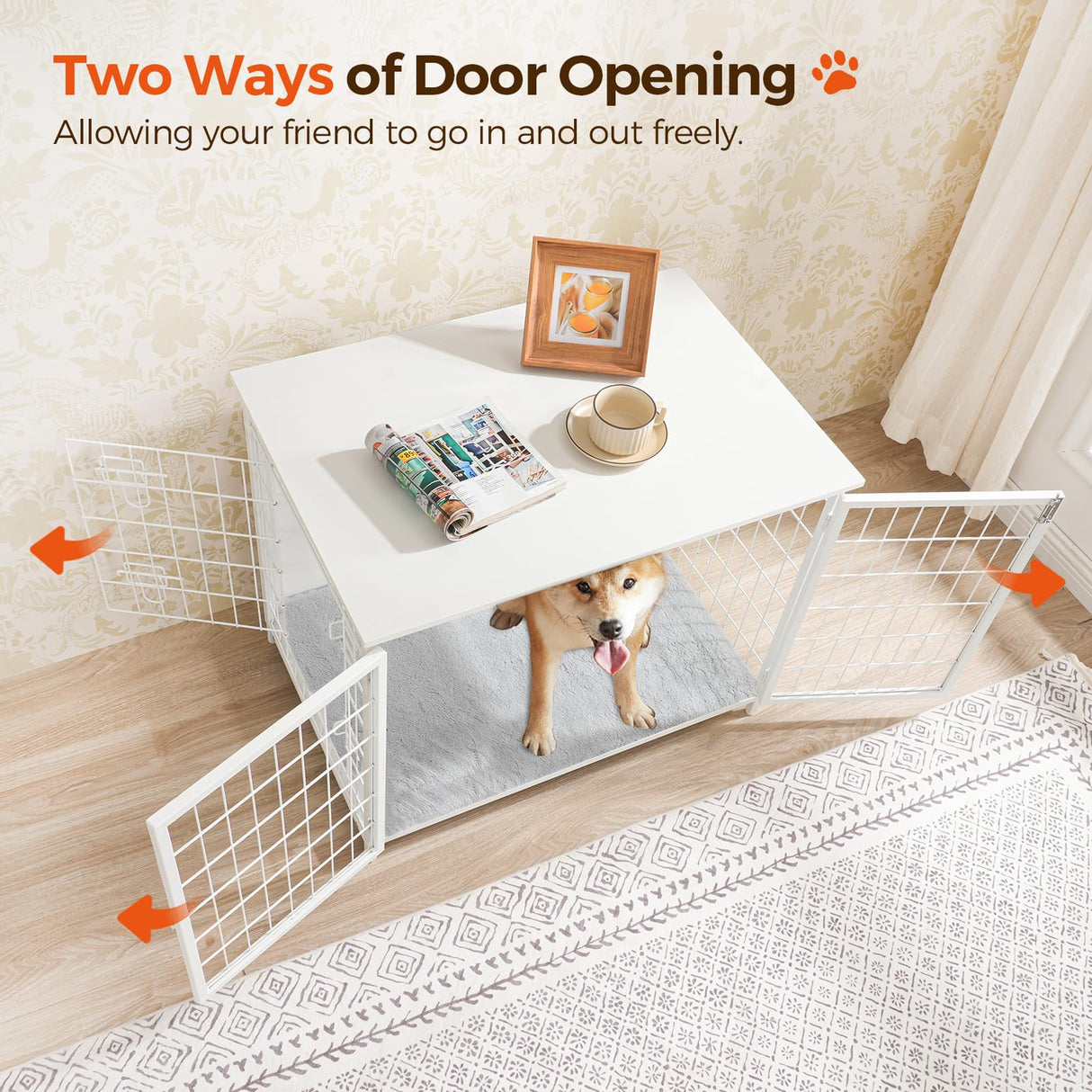 MAHANCRIS Dog Crate Furniture with Cushion, Wooden Dog Kennel with Double Doors, Heavy Duty Dog Cage for Small/Medium/Large Dogs, Indoor Dog House End Table, 31.5" L, White DCBW0701 MAHANCRIS