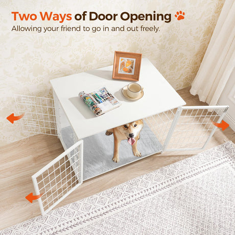MAHANCRIS Dog Crate Furniture with Cushion, Wooden Dog Kennel with Double Doors, Heavy Duty Dog Cage for Small/Medium/Large Dogs, Indoor Dog House End Table, 31.5" L, White DCBW0701 MAHANCRIS