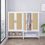 Gyger Wardrobe Closet with 2 Doors，Rattan Bedroom Armoires with Hanging Rod Freestanding Wooden Wardrobe Cabinet with Shelves,White Gyger
