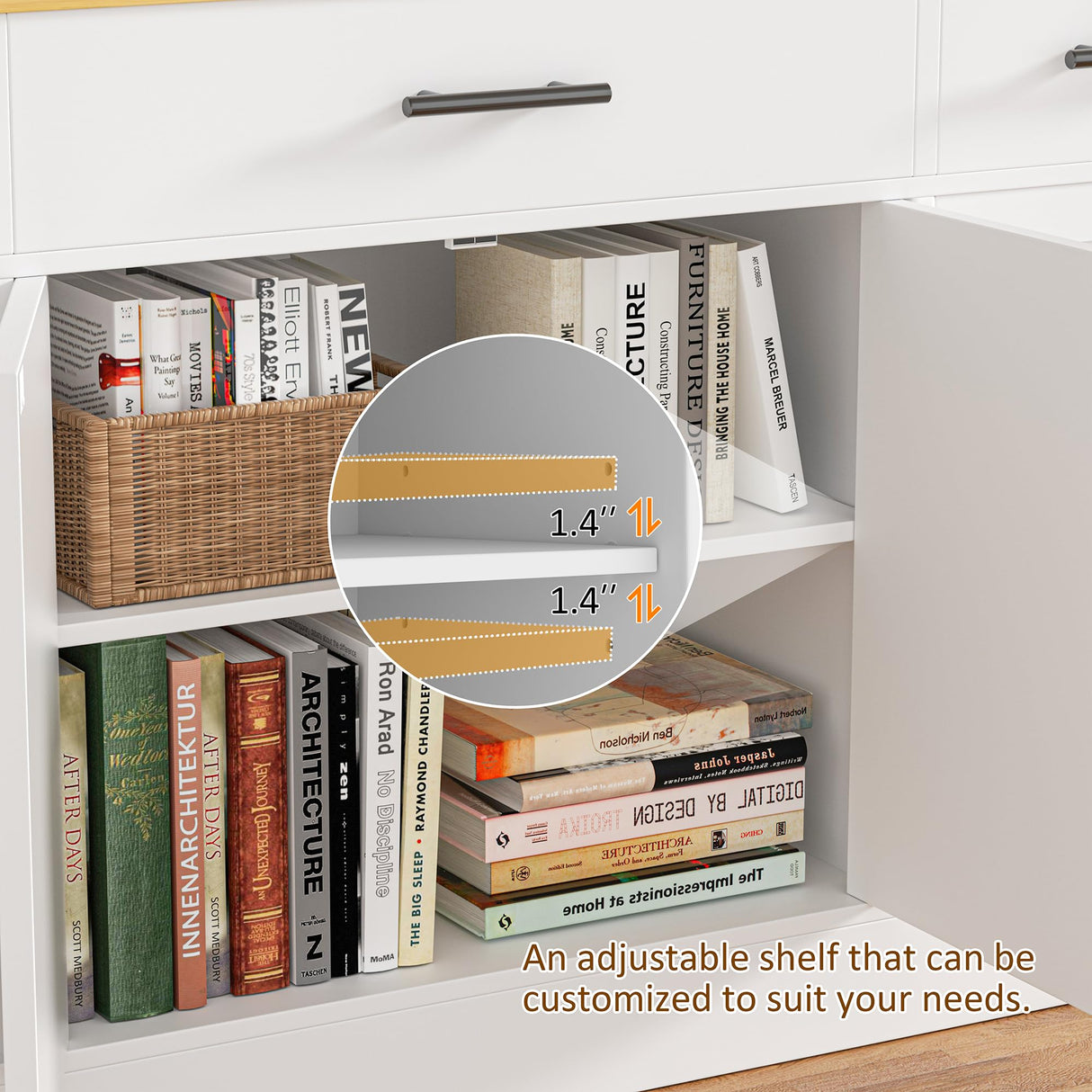 Vongrasig Buffet Cabinet with Drawers, 53” Large Sideboard Buffet Kitchen Storage Cabinet, Modern Farmhouse Coffee Bar with Shelves and Doors, Wood Buffet Table for Kitchen, Dining Room, White Vongrasig