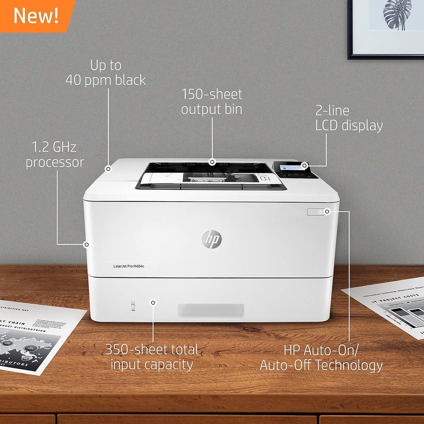 HP LaserJet Pro M404n Monochrome Printer with built-in Ethernet (W1A52A)