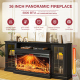 oneinmil 36 Inch 3-Sided Glass Fireplace TV Stand for TVs up to 80", Rustic Media Entertainment Center Console Table with Glass Door Closed Storage, Set of TV Table, Black oneinmil