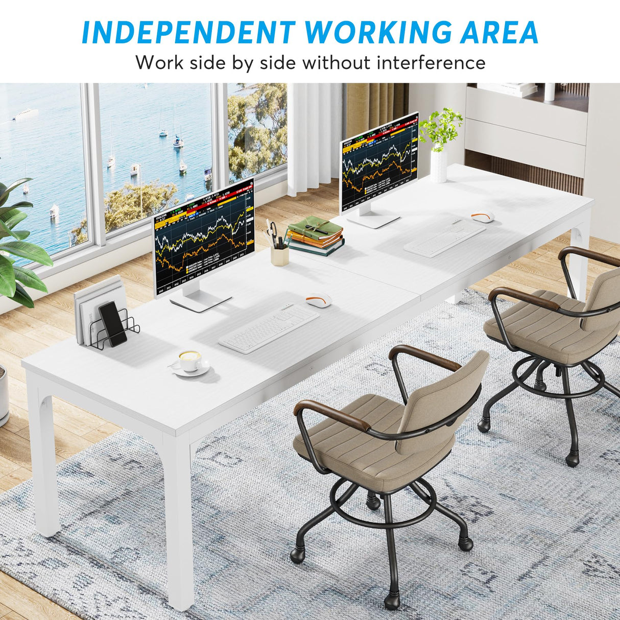 LITTLE TREE 78.7 Inches Extra Long Two Person Office Desk,Double Workstation for Home Office LITTLE TREE