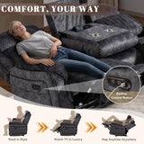 Zero Gravity Power Recliner Sofa Couch – Electric Reclining Sofa with Drop Down Table & Wireless Charging, 3 Seater Dual Reclining Couch with Adjustable Headrests for Living Room (Velvet, Grey) CALIVIA