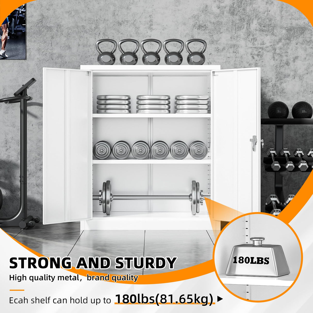 INTERGREAT Metal Storage Cabinet with Doors and Shelves,Lockable Storage Cabinet for Office,36”White Metal Utility Cabinets Garage Cabinets for Home Office, Garage, Kitchen, Shop INTERGREAT