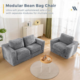 MAXYOYO Giant Bean Bag Chair for Adults, Upholstered Loveseat Floor Sofa with Pillows and Armrests, Large Bean Bag Sofa Plush Chair Bean Bag Couch for Bedroom Living Room, Grey MAXYOYO