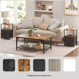 TUTOTAK LED End Table with Charging Station, Nightstand with Cloth Drawer, Side Table with 1 USB Port and 1 Type-C Port, Set of 2, Couch Table, Brown and Black TB01BB052KL TUTOTAK