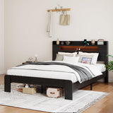 SAMTRA Wooden King Size Bed Frame with Storage Headboard, Farmhouse Platform Bedframe with Charging Station & Led Lights, Sturdy Wood Slat Framework, Easy Assembly (Rustic Black, King) SAMTRA