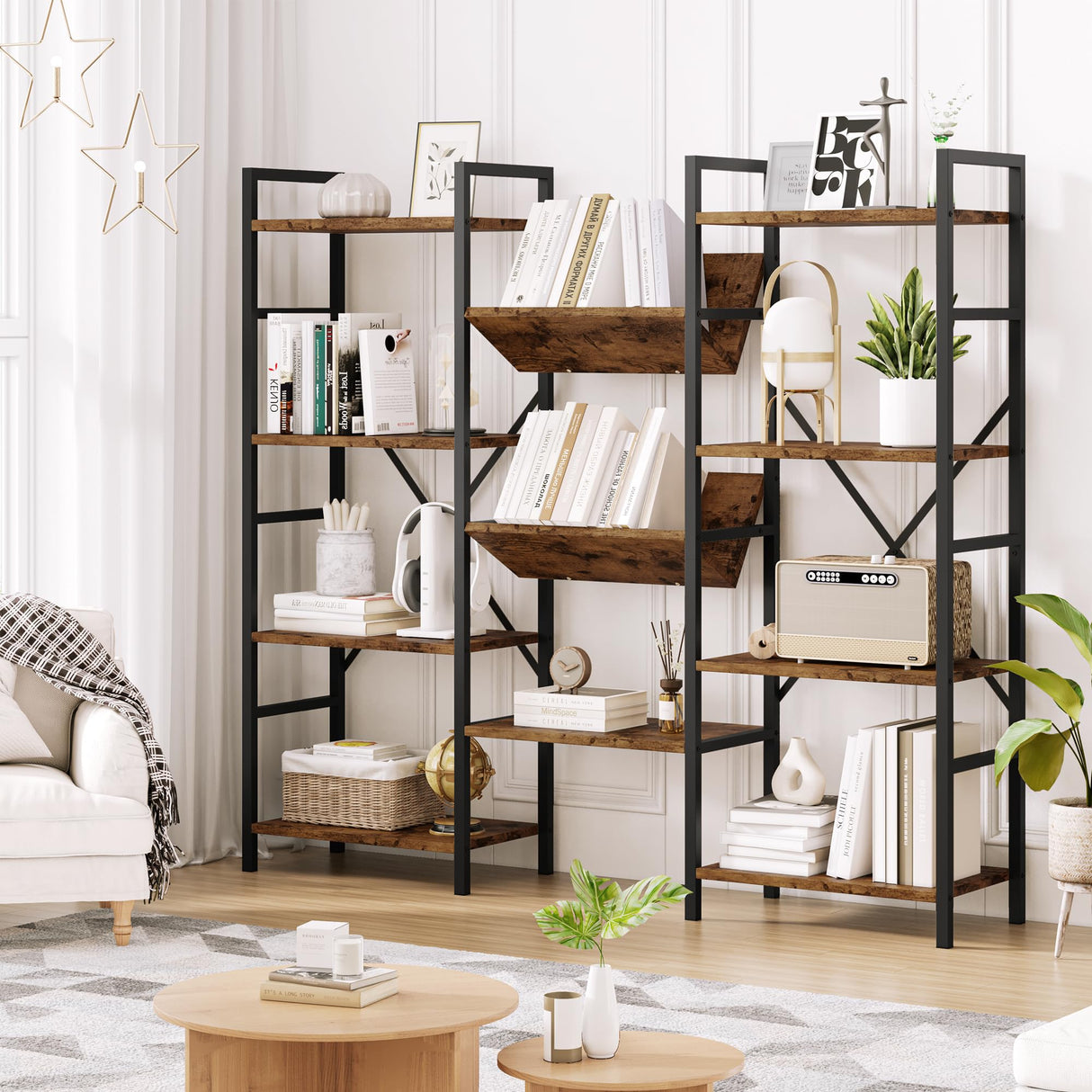 GAOMON Triple Wide 4 Tier Book Shelf, 54.3” Large Bookcase with 11 Open Shelves, Industrial Bookshelves and Bookcases with Metal Frame for Home Office, Study Room, Living Room-Rustic Brown GAOMON