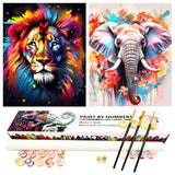 ZXQL 2 Pack Elephant Paint by Numbers Kit for Adults Beginners, 16" W x 20 L Tiger Paint by Numbers for Adults Rolled up Canvas for Painting Home Decor Creative Wall Art with Nice Gift Box ZXQL