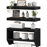QEEIG Bathroom Floating Shelves for Wall - Shelf Over Toilet Paper Storage Farmhouse 16 inch Set of 3, Black (028-40B3) QEEIG