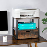 jarrvz Modern 2 Tier Printer Stand Retro Brown Printer Desk with Sliding Storage Drawer Printer Stand Rolling Cart Rack for Fax Machine, Scanner Office and Home Storage Rack, Retro Brown jarrvz