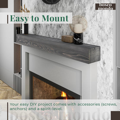 BoscoMondo Fireplace Mantel, Handcrafted Rustic from Solid Pine, Wall-Mounted Floating Farmhouse Shelf - 8"x6", 72" Grey