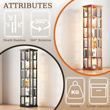 idhhco 6 Tier Rotating Bookshelf, 360° Spinning Book Shelf Tower, Bamboo, Bookshelf Floor Standing Storage Rack, Narrow Book Storage Shelf for Kids&Adults, Living Room, Bedroom, Study, Balck, Brown idhhco