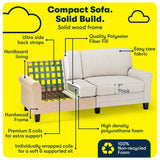 Serta Copenhagen 78" Rolled Arm Sofa, Easy Care Polyester, Soft Pillow Back, Pocket Coil Seat Cushions, Removable Covers, Loveseat or Couch for Small Spaces, Living Rooms or Bedrooms, Cream White Serta