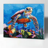 Turtle Paint by Numbers Kit for Adults with Frame, Adults Kids Paint by Number Kits on Framed Canvas Kids Painting by Number Art Craft Kit for Home Decor, Sea Turtle 12x16inch KOMI