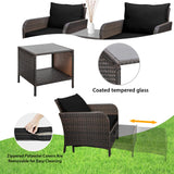 LEVELEVE Balcony Furniture 5 Piece Patio Conversation Set, PE Wicker Rattan Outdoor Lounge Chairs with Soft Cushions 2 Ottoman&Glass Table for Porch, Lawn-Brown Wicker LEVELEVE