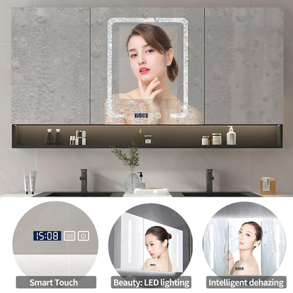 ZGNBSD Bathroom Vanity - Modern Bathroom Vanity with Sink & LED Smart Defogger Mirror Cabinet, Solid Wood Floating Bathroom Vanity, Wall-Mounted Installation (Double Sink, 60")