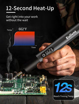 Cordless Soldering Iron Kit - 12s Rapid Heat USB-C Portable Rechargeable Soldering Iron with LED Screen, Gravity Sensor, 3 C210 Tips & Metal Stand for Electronics Repair, DIY Euiivnt