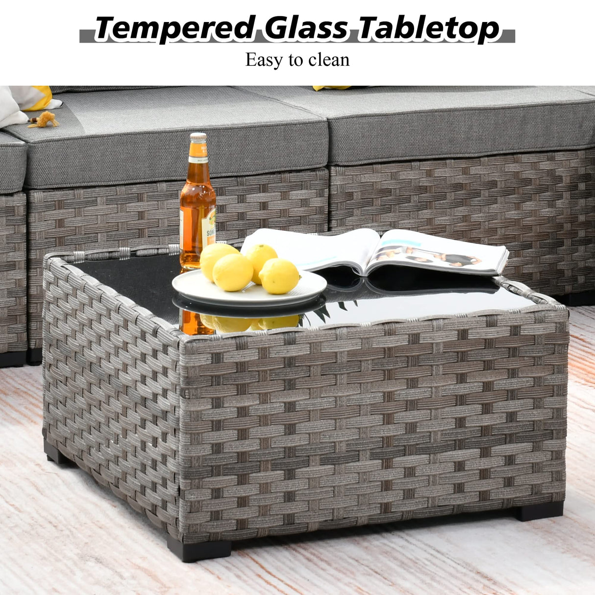 HOOOWOOO Outdoor Patio Sectional Furniture Sofa Set with Propane Gas Fire Pit Table,9 Piece Modern Wicker Couch with Swivel Chair,Modular L Shaped Conversation Seating Set with Wide Arm(Dark Grey) HOOOWOOO