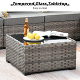 HOOOWOOO Outdoor Patio Sectional Furniture Sofa Set with Propane Gas Fire Pit Table,9 Piece Modern Wicker Couch with Swivel Chair,Modular L Shaped Conversation Seating Set with Wide Arm(Dark Grey) HOOOWOOO