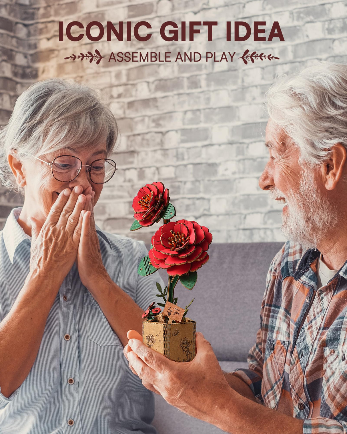 Wowood 3D Flower Wooden Puzzles for Adults-Red Camellia, DIY Wooden Flowers Model Kit Building Set Crafts for Adults to Build, Botanical Collection/Ideal Creative Gift Ideas/Housewarming (113PCS) Wowood