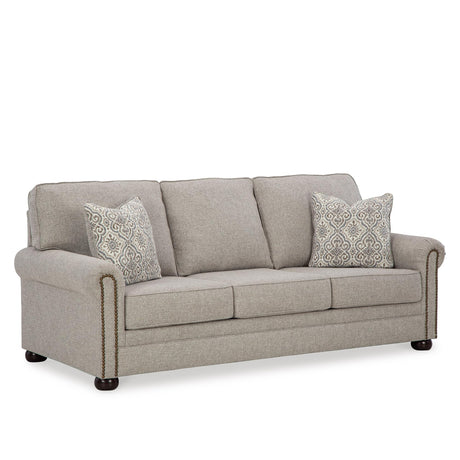 Signature Design by Ashley Gaelon Transitional Sofa with Nailheads and 2 Accent Pillows, Beige Signature Design by Ashley