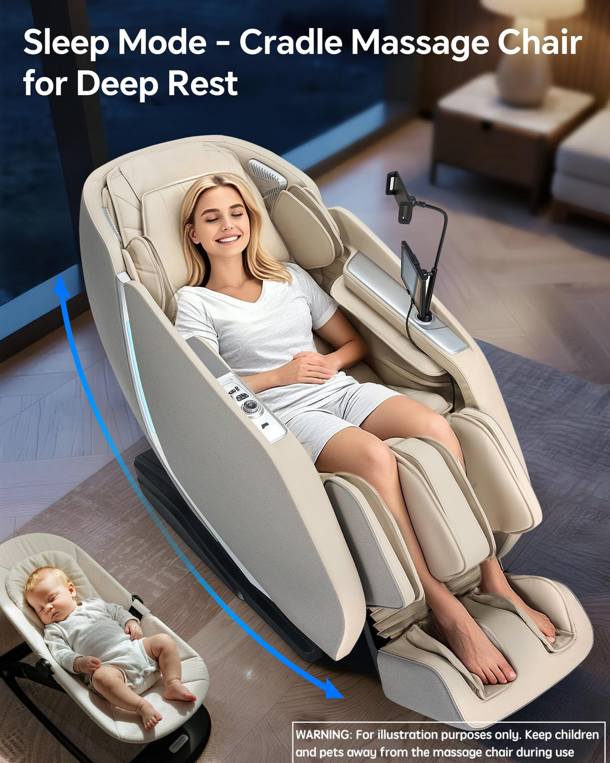 UIIU 4D Smart Massage Chair Full Body Zero Gravity Massage Chair Recliner,15+ Scene-Customized Massage Mode,Dual SL Massage Back Calf Heat Upgraded Animated Touchscreen App Control Large Size Beige UIIU