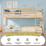 Xilingol Low Bunk Bed for Kids, Floor Bunk Bed Twin Over Twin, Wooden Bunk Bed Frame with Full Guardrails, Twin Bunk Bed for Bedroom, Dorm (Natural) Xilingol