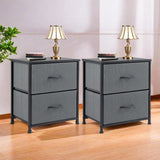 GlasFlength Nightstand for Bedrooms Set of 2, Farmhouse Bedside Table w/ 2 Fabric Drawers, Small End Tables Storage Organizer with Wood Top for Kids Room Dorm Closet, Grey/2BC 2-Pack GlasFlength
