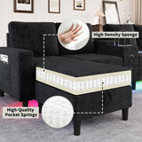 ZSDT Sectional Couches for Living Room, 6 Seat Sectional Sofa Smart Module-Bluetooth Speaker/RGB Light/Charging Station, Chenille U Shaped Couch with 2 Movable Storage Ottomans (Black) ZSDT