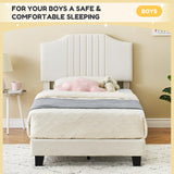 coucheta Twin Size Bed Frame with Velvet Upholstered, Metal Platform Bed Frame with Headboard for Girl Wooden Slats Support, No Box Spring Needed/Noise-Free/Easy Assembly, Beige coucheta